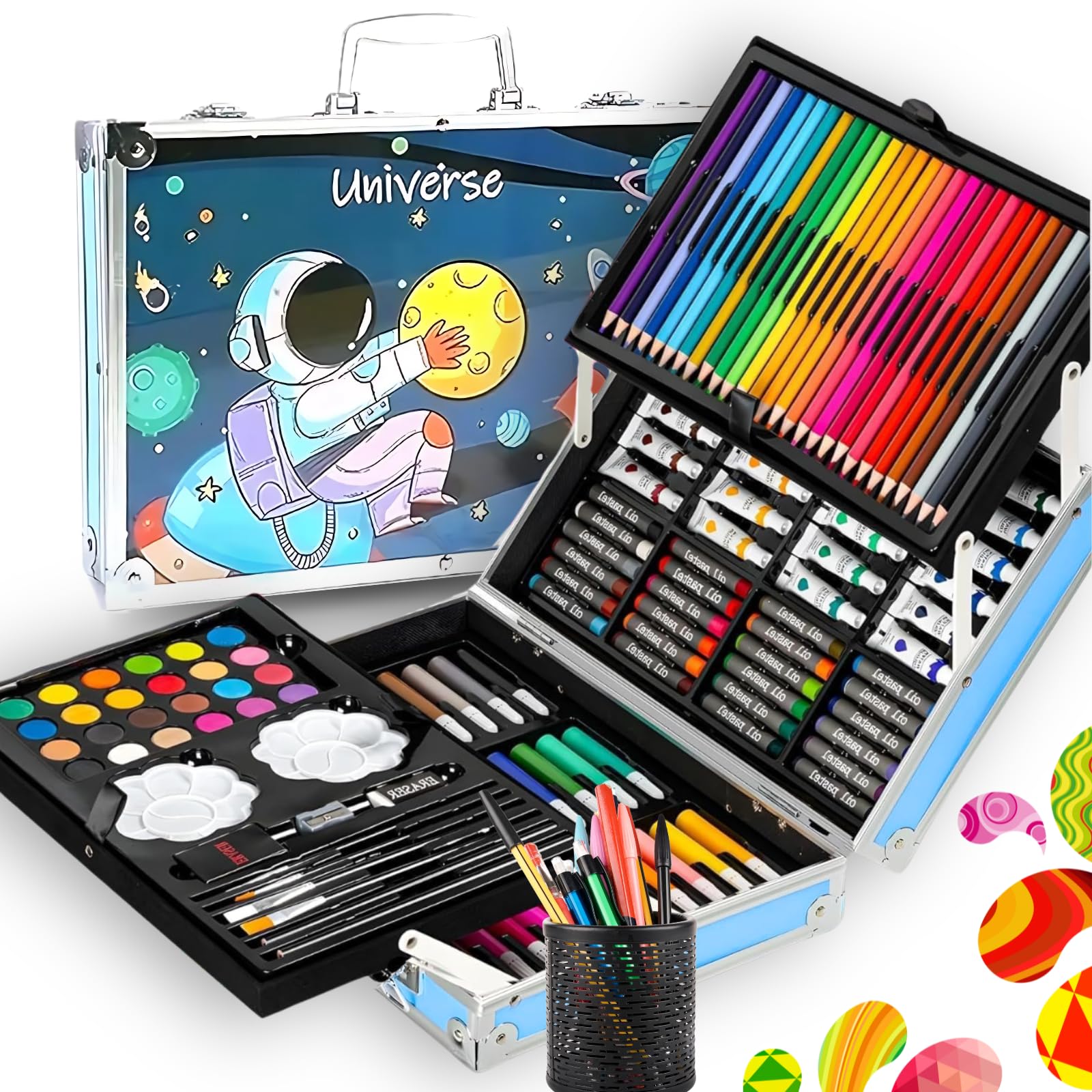 Sakuya 145-Piece Kids Art Set | Double-Layer Colouring Kit for